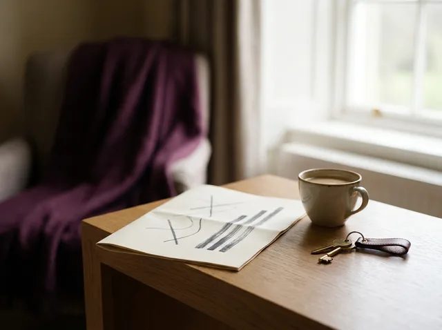 A printed report beside a cup of coffee and hotel keys